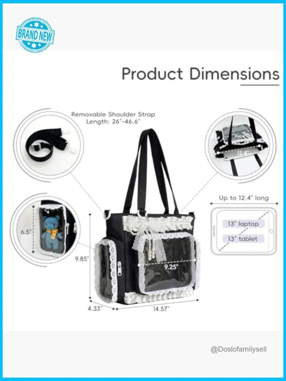 Clear Window Ita Bag Y2K Kawaii Lace Crossbody DIY Accessory Kit Display